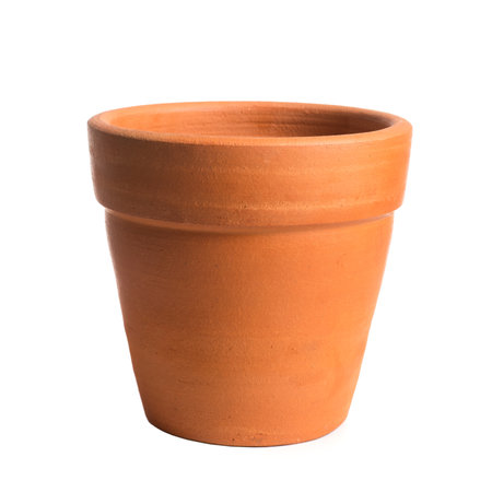 Empty orange clay flowerpot. Handmade pottery for plant.の写真素材