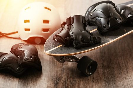 Protective gear, helmet, knee pad, elbow pad.の写真素材