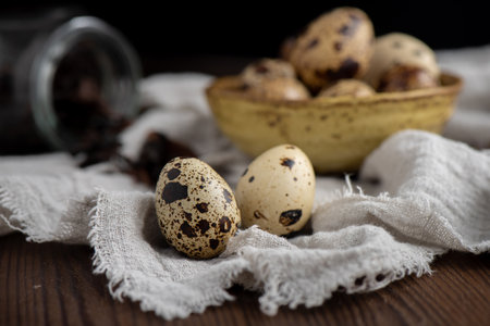 Close up fresh quail eggs, ingredient for cooking.の写真素材