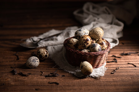 Close up fresh quail eggs, ingredient for cooking.の写真素材