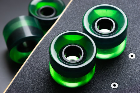 New green wheels for surfskate and skateboard replacement.の写真素材