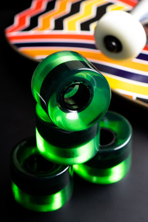 New green wheels for surfskate and skateboard replacement.の写真素材