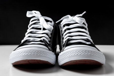 Pair of new black and white canvas sneakers.の写真素材
