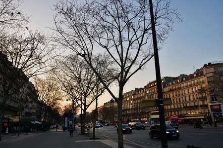 Paris, France. Avenue de la Grande ArmÃ©e at dusk. March 21, 2022.のeditorial素材