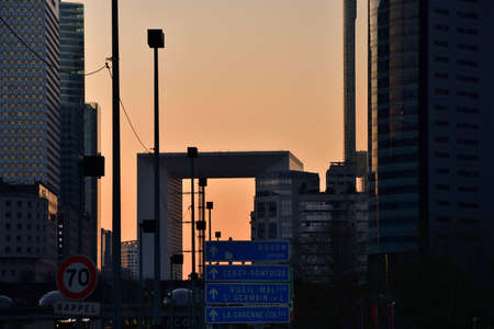 France. La DÃ©fense district at sunset. March 26, 2022.のeditorial素材