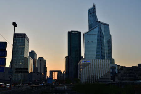 France. La DÃ©fense district at sunset. March 26, 2022.のeditorial素材