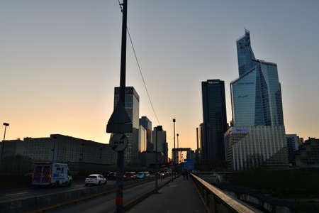 France. La DÃ©fense district at sunset as seen from the bridge "Pont de Neuilly". March 26, 2022.のeditorial素材
