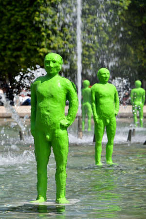 Paris, France. The 30th anniversary "L'Homme de Bessines" installed in Palais Royal. May 9, 2022.のeditorial素材
