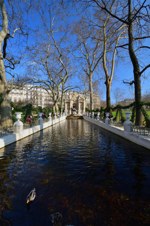 Paris, France. Medici Fountain in the Jardin du Luxembourg. March 6, 2022.のeditorial素材