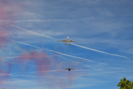 Paris, France. A military parade by the Air Corps on Bastille Day. View from Grande ArmÃ©e Boulevard. July 14, 2022.のeditorial素材