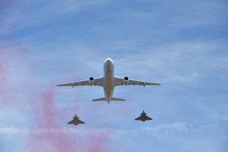 Paris, France. A military parade by the Air Corps on Bastille Day. View from Grande ArmÃ©e Boulevard. July 14, 2022.のeditorial素材