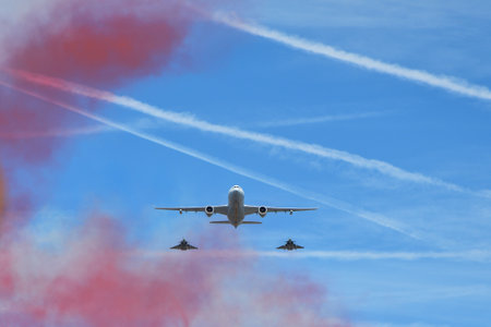 Paris, France. A military parade by the Air Corps on Bastille Day. View from Grande ArmÃ©e Boulevard. July 14, 2022.のeditorial素材