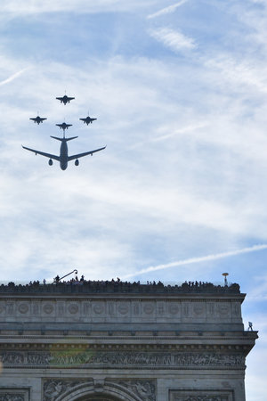 Paris, France. An aviation corps that passes over the Arc de Triomphe on Bastille Day. July 14, 2022.のeditorial素材