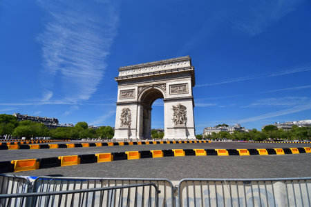 Paris, France. Tour de France 2022. Around the Arc de Triomphe prepared for the race. July 24, 2022.のeditorial素材