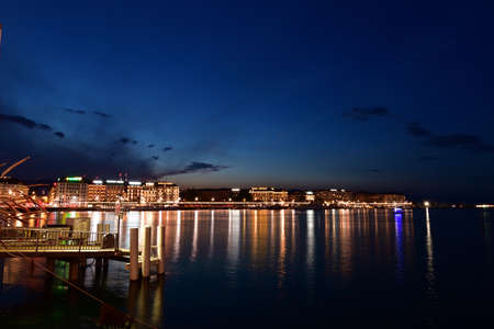 Switzerland, Geneva. Night view of Lake Geneva. August 15, 2022.の写真素材