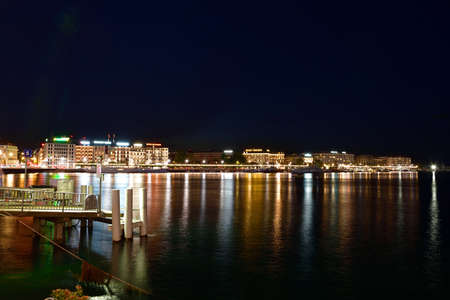 Switzerland, Geneva. Night view of Lake Geneva. August 15, 2022.の写真素材