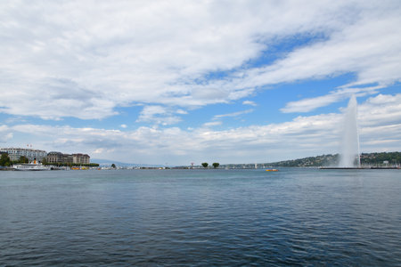 Switzerland, Geneva. Jet d'Eau (Water-Jet) on Lake Geneva. August 15, 2022.の写真素材