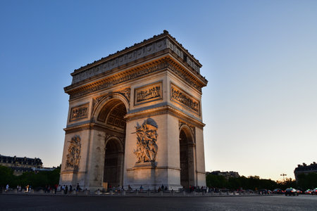 Paris, France. Arc de Triomphe at dusk. July 3, 2022.のeditorial素材