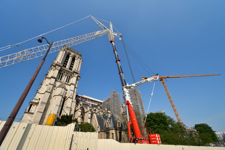 Paris, France. Notre Dame Cathedral under reconstruction. May 14, 2023.のeditorial素材