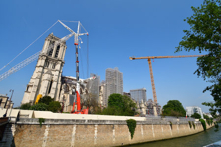 Paris, France. Notre Dame Cathedral under reconstruction. May 14, 2023.のeditorial素材