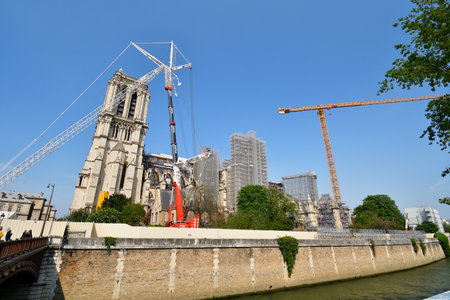 Paris, France. Notre Dame Cathedral under reconstruction. May 14, 2023.のeditorial素材