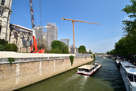 Paris, France. Notre Dame Cathedral under reconstruction. May 14, 2023.のeditorial素材