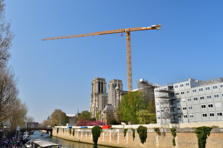 Paris, France. Notre Dame Cathedral under reconstruction. March 27, 2022.のeditorial素材