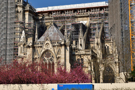 Paris, France. Notre Dame Cathedral under reconstruction. March 27, 2022.のeditorial素材