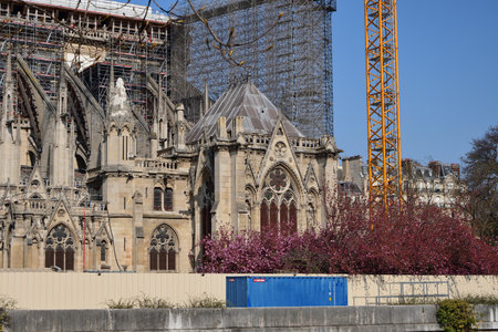 Paris, France. Notre Dame Cathedral under reconstruction. March 27, 2022.のeditorial素材