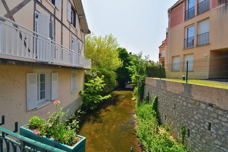 France, Montargis. Cityscape with a canal. May 29, 2023.のeditorial素材
