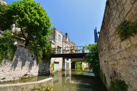 France, Montargis. Cityscape with a canal. May 29, 2023.のeditorial素材