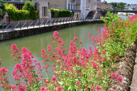 France, Montargis. Cityscape with a canal. May 29, 2023.のeditorial素材