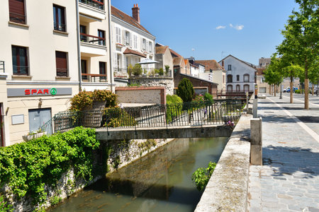 France, Montargis. Cityscape with a canal. May 29, 2023.のeditorial素材