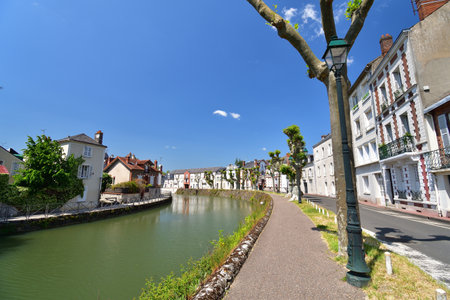 France, Montargis. Cityscape with a canal. May 29, 2023.のeditorial素材