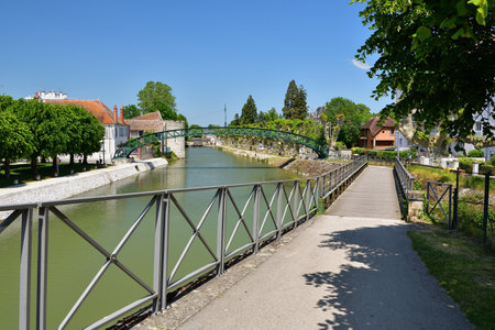 France, Montargis. Cityscape with a canal. May 29, 2023.のeditorial素材