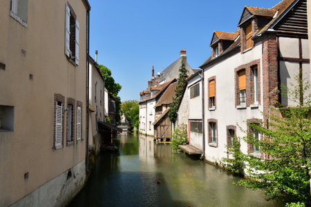 France, Montargis. Cityscape with a canal. May 29, 2023.のeditorial素材