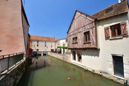 France, Montargis. Cityscape with a canal. May 29, 2023.のeditorial素材