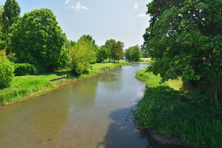 France, Montargis. Cityscape with a canal. May 29, 2023.のeditorial素材