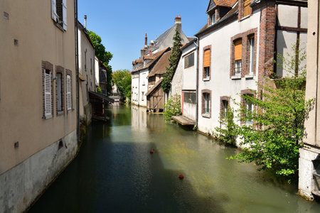 France, Montargis. Cityscape with a canal. May 29, 2023.のeditorial素材