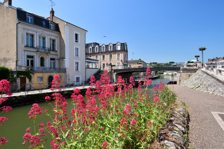 France, Montargis. Cityscape with a canal. May 29, 2023.のeditorial素材