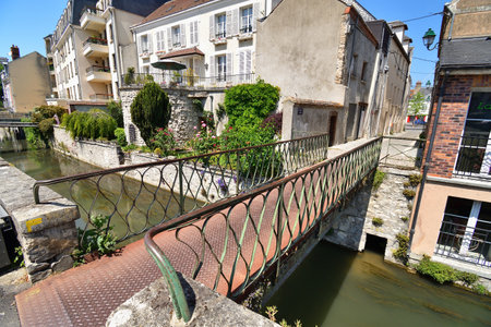 France, Montargis. Cityscape with a canal. May 29, 2023.のeditorial素材