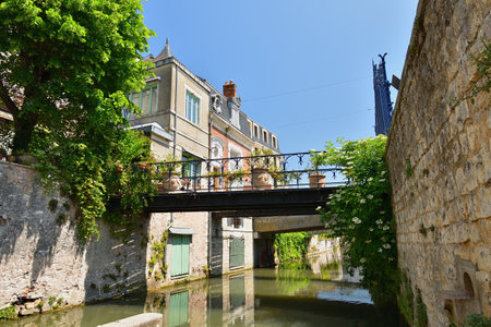 France, Montargis. Cityscape with a canal. May 29, 2023.のeditorial素材