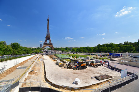 Paris, France. Trocadero gardens under construction for the Olympics. June 24, 2023.のeditorial素材
