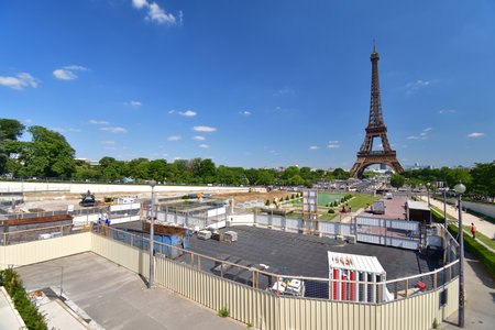 Paris, France. Trocadero gardens under construction for the Olympics. June 24, 2023.のeditorial素材