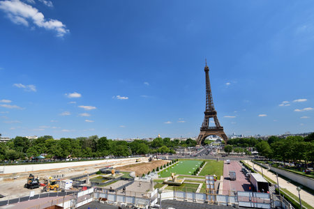 Paris, France. Trocadero gardens under construction for the Olympics. June 24, 2023.のeditorial素材