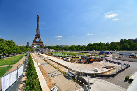 Paris, France. Trocadero gardens under construction for the Olympics. June 24, 2023.のeditorial素材