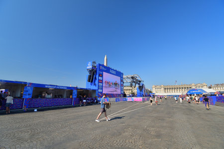 Paris, France. Rugby World Cup 2023. RUGBY VILLAGE installed at Place de la Concorde.September 10, 2023.のeditorial素材