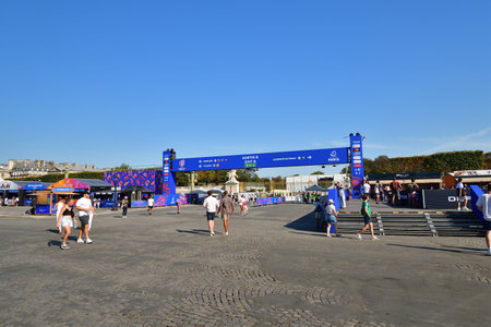 Paris, France. Rugby World Cup 2023. RUGBY VILLAGE installed at Place de la Concorde.September 10, 2023.のeditorial素材
