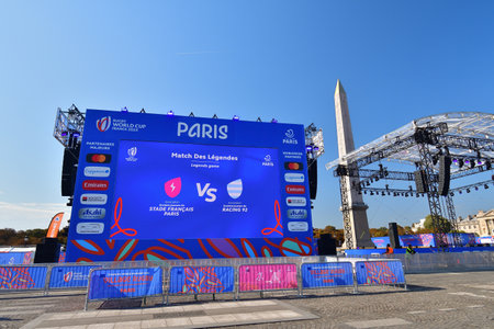 Paris, France. Rugby World Cup 2023. RUGBY VILLAGE installed at Place de la Concorde.September 10, 2023.のeditorial素材