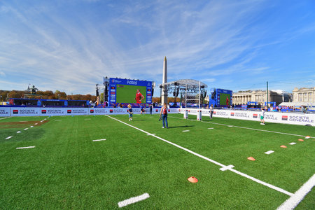 Paris, France. Rugby World Cup 2023. RUGBY VILLAGE installed at Place de la Concorde. October 1, 2023のeditorial素材